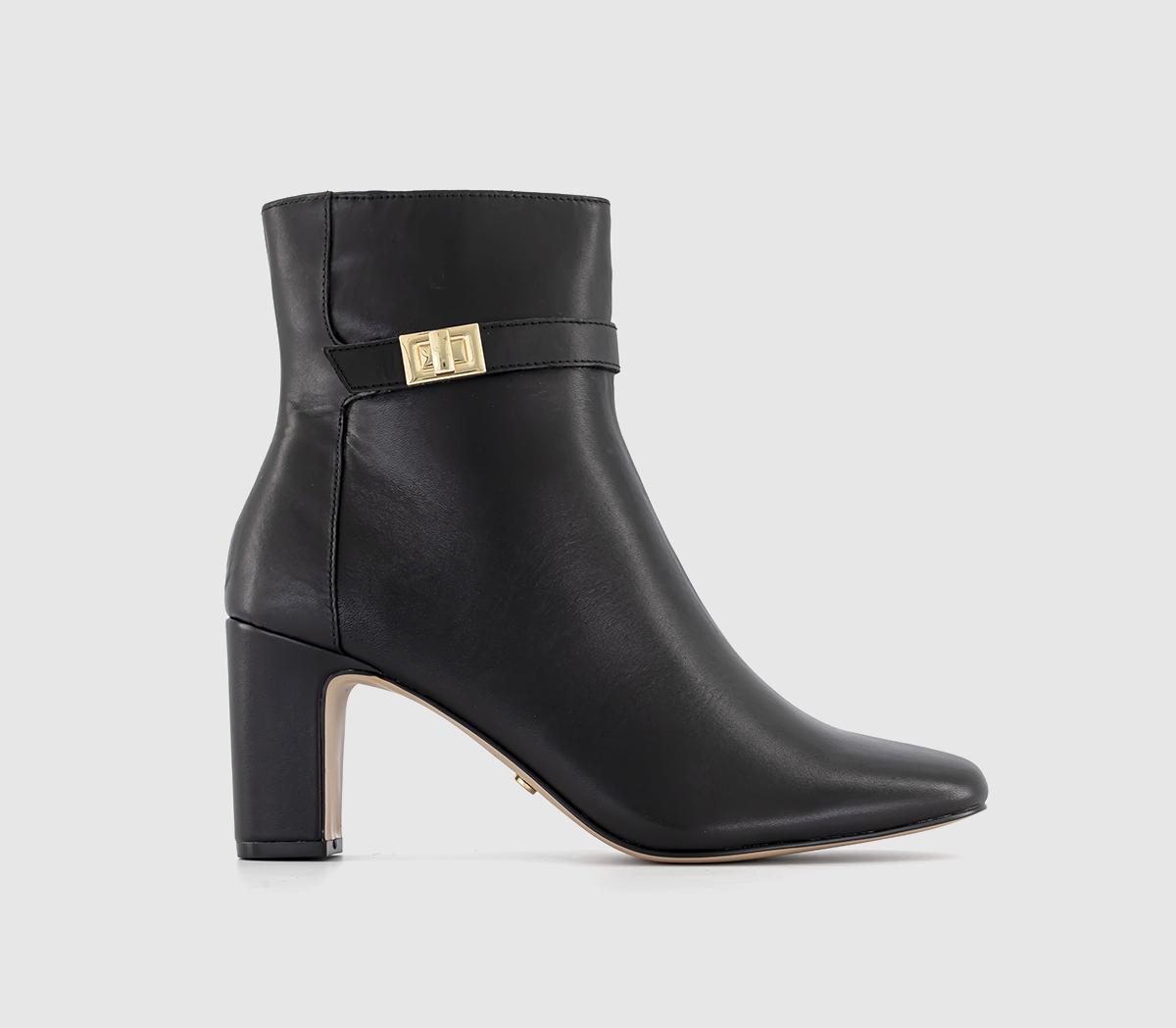 Amelia Buckle Detail Heeled Boots Black Leather