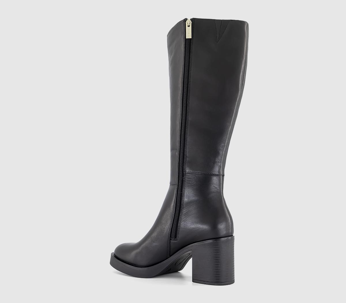 OFFICE Koda Platform Heeled Knee Boots Black Leather - Knee High Boots