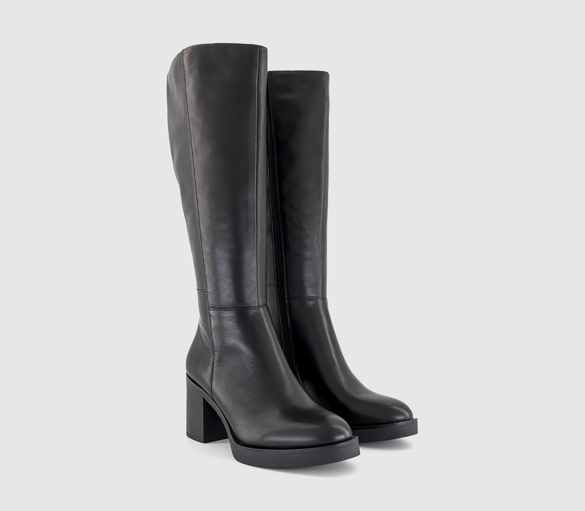 OFFICE Womens Koda Platform Heeled Knee Boots Black Leather, 5