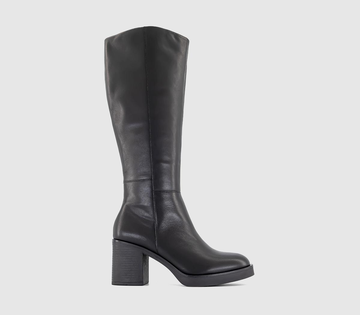 OFFICEKoda Platform Heeled Knee BootsBlack Leather