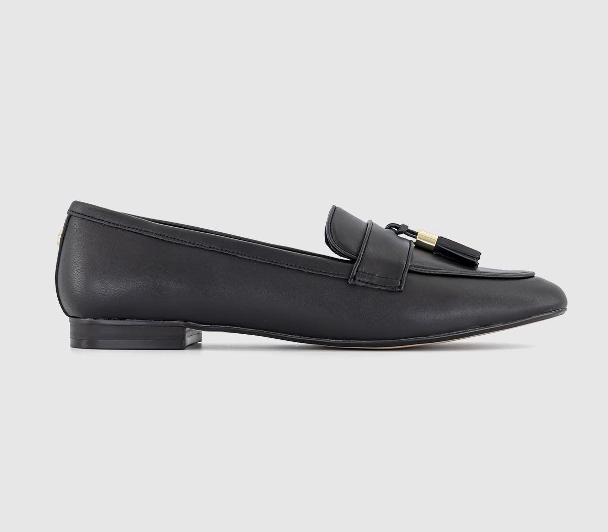 Fine Line Leather Tassel Loafers Black
