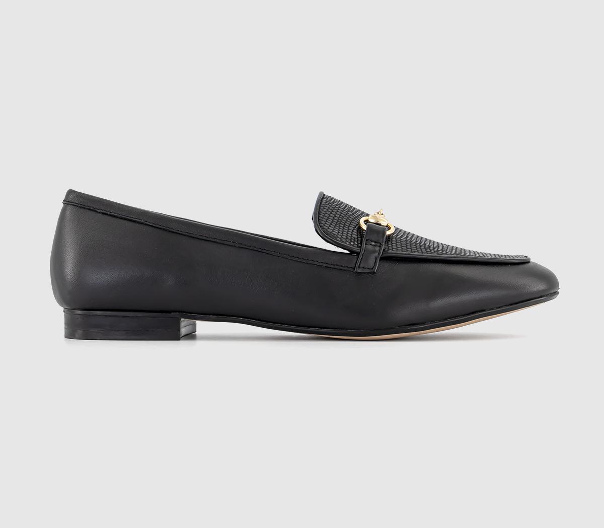 OFFICE Finer Leather Embossed Loafers Black Leather - Flat Shoes for Women
