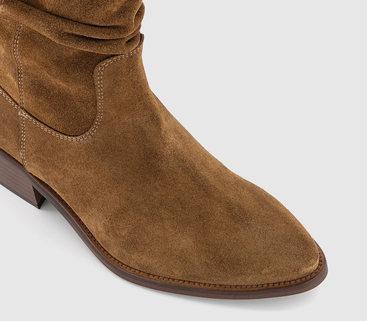 OFFICE Austin Ruched Western Boots Tan Suede - Women's Ankle Boots