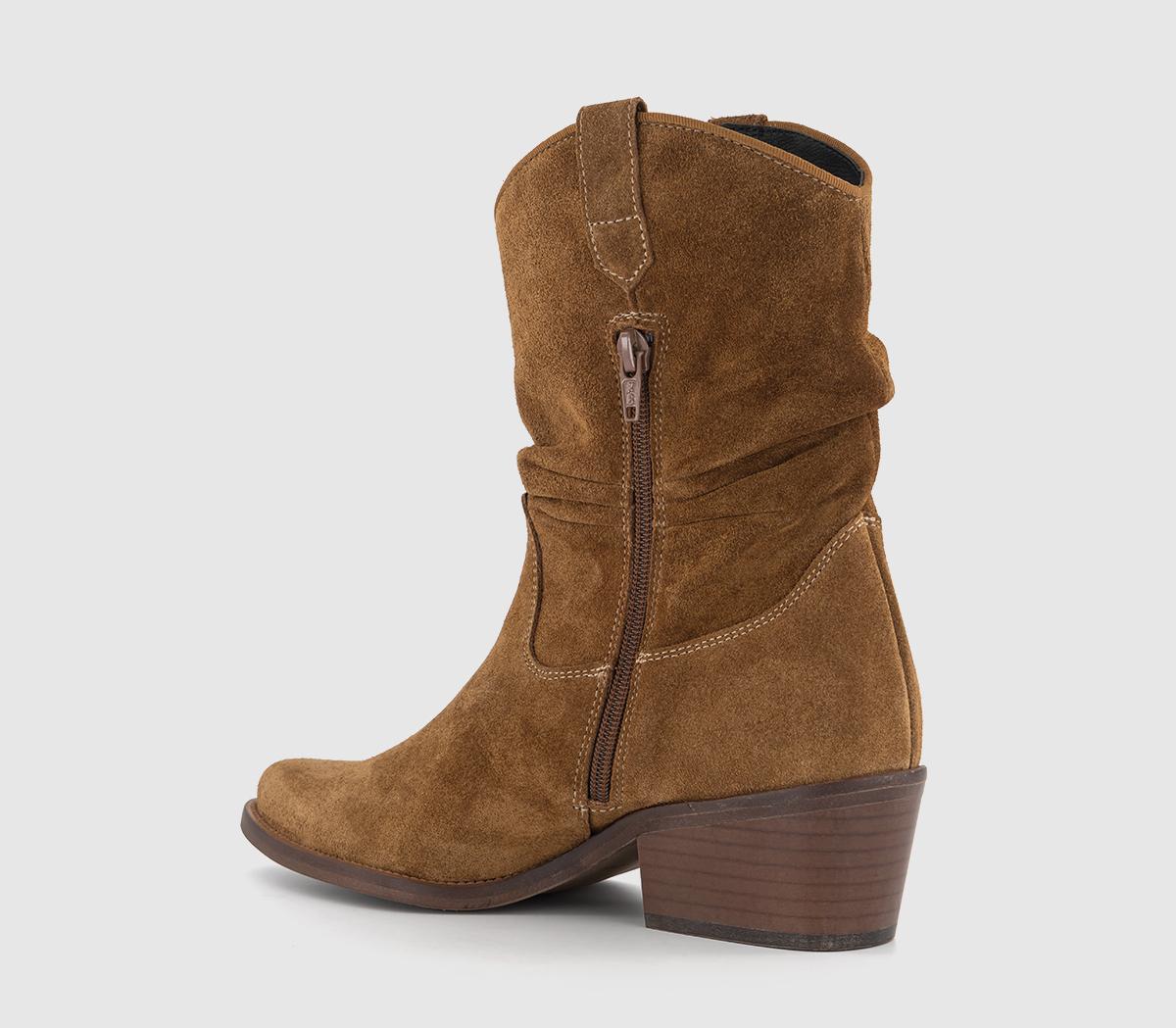OFFICEAustin Ruched Western BootsTan Suede