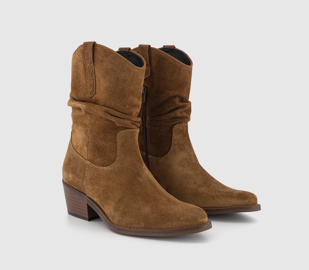 OFFICEAustin Ruched Western BootsTan Suede