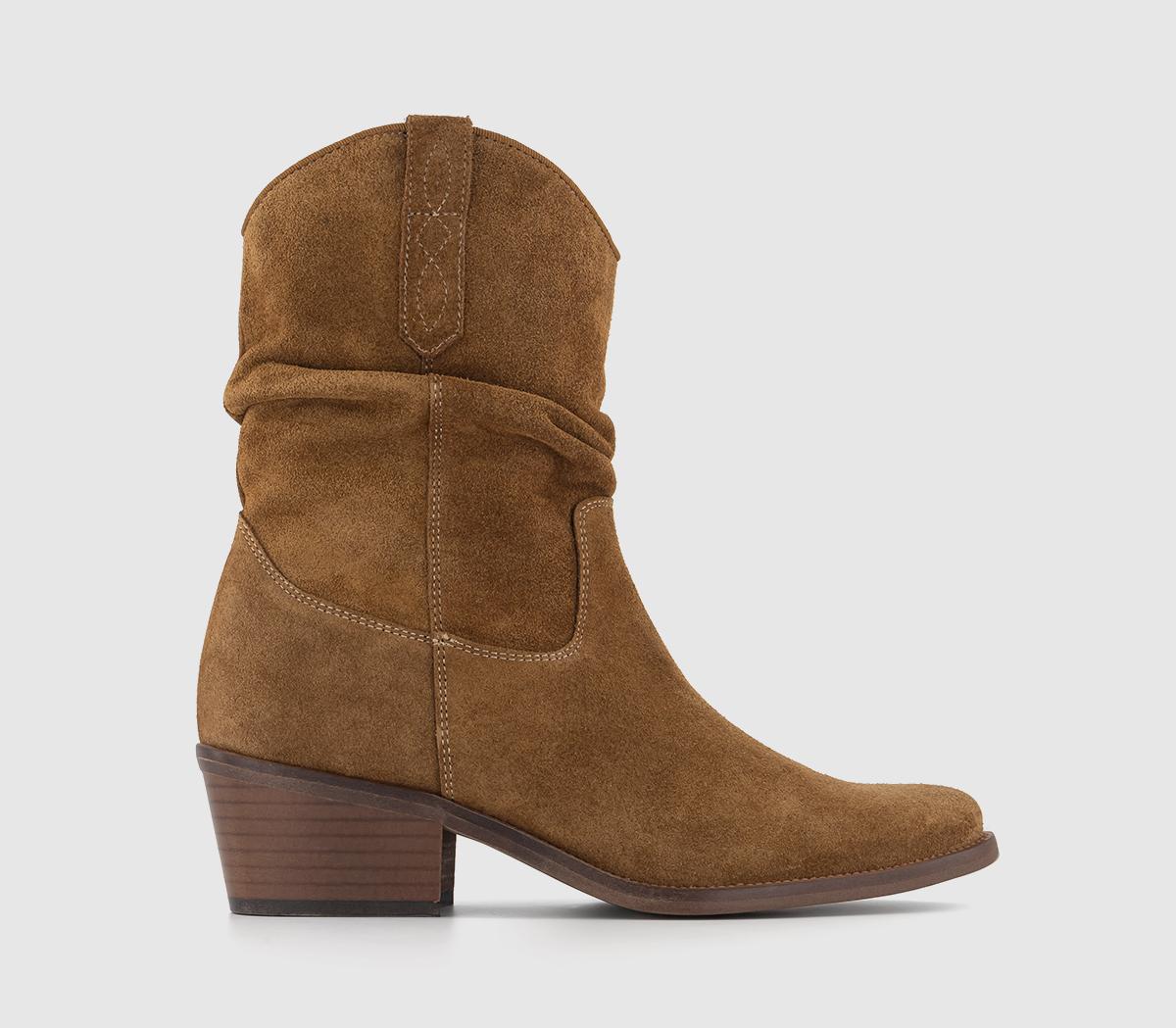 OFFICEAustin Ruched Western BootsTan Suede