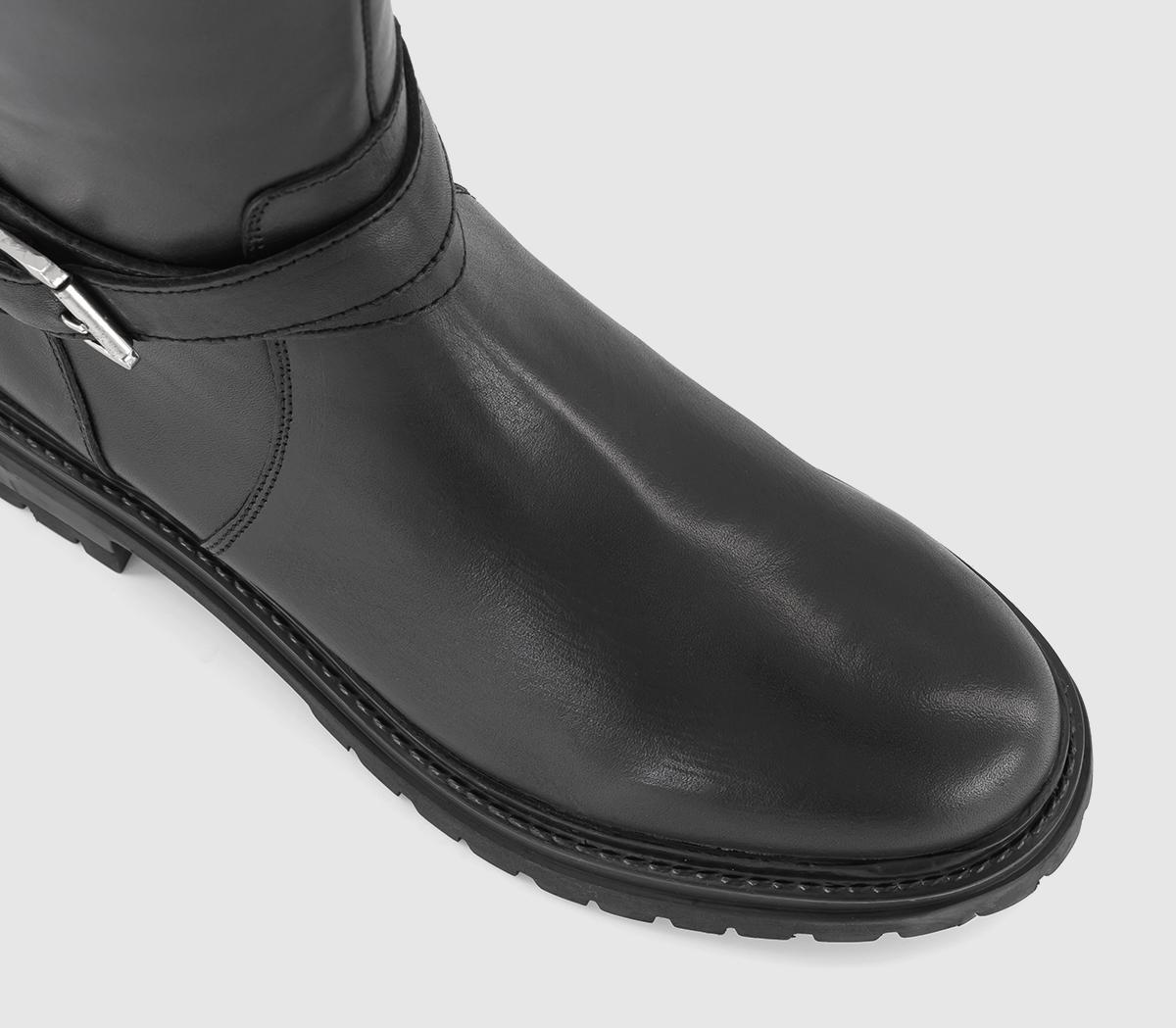 OFFICEKrissy Buckle Strap Knee High Rider BootsBlack Leather
