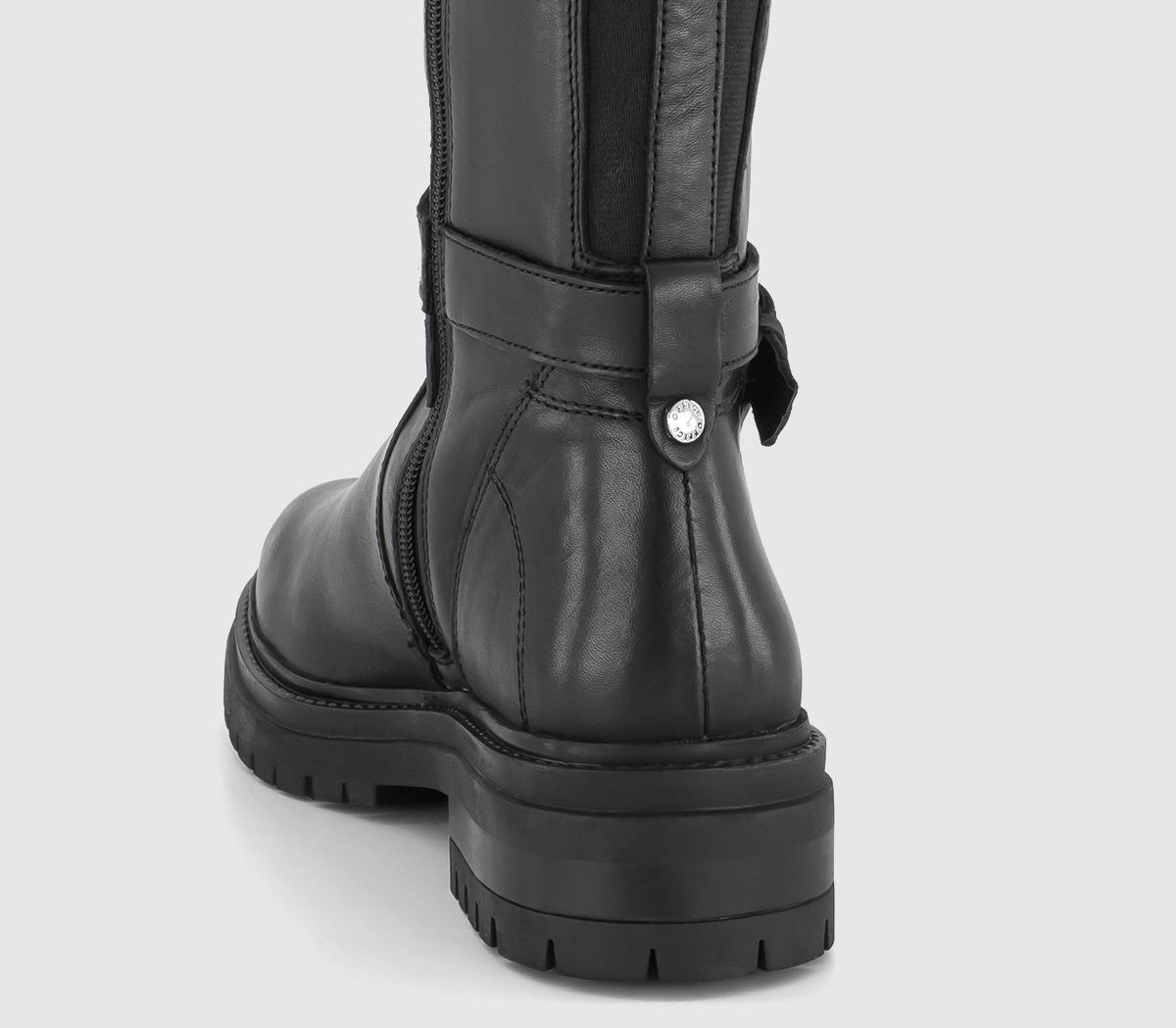 OFFICEKrissy Buckle Strap Knee High Rider BootsBlack Leather