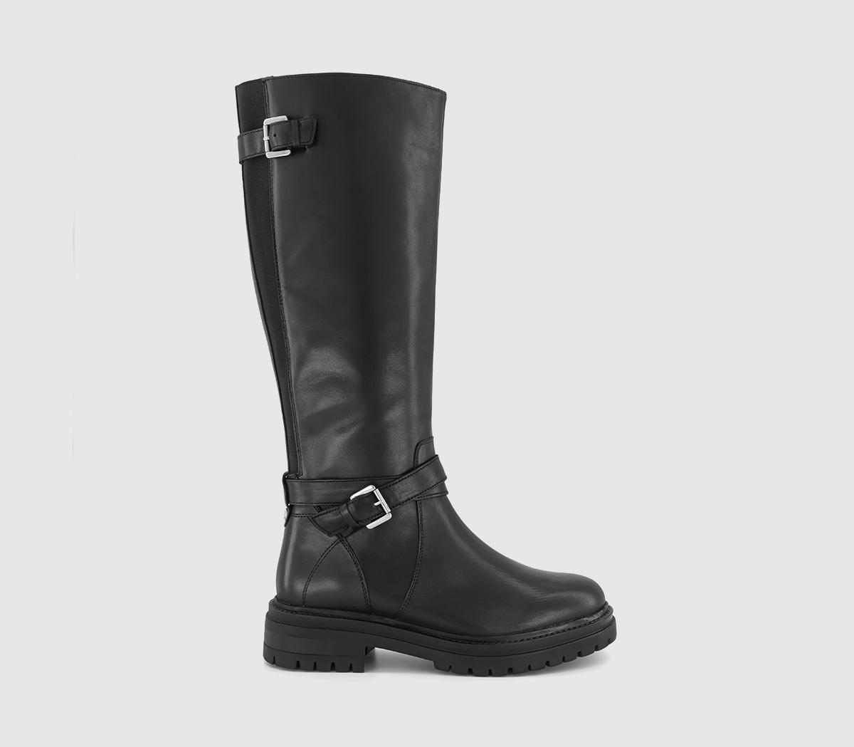 OFFICEKrissy Buckle Strap Knee High Rider BootsBlack Leather