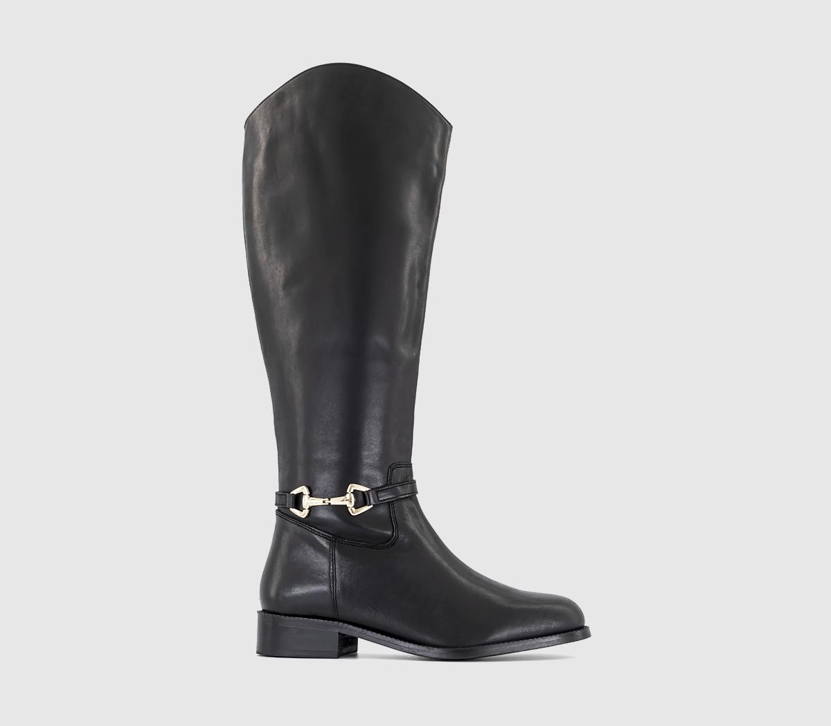 OFFICE Kallie Trim Detail Knee High Boots Black Leather - Knee High Boots