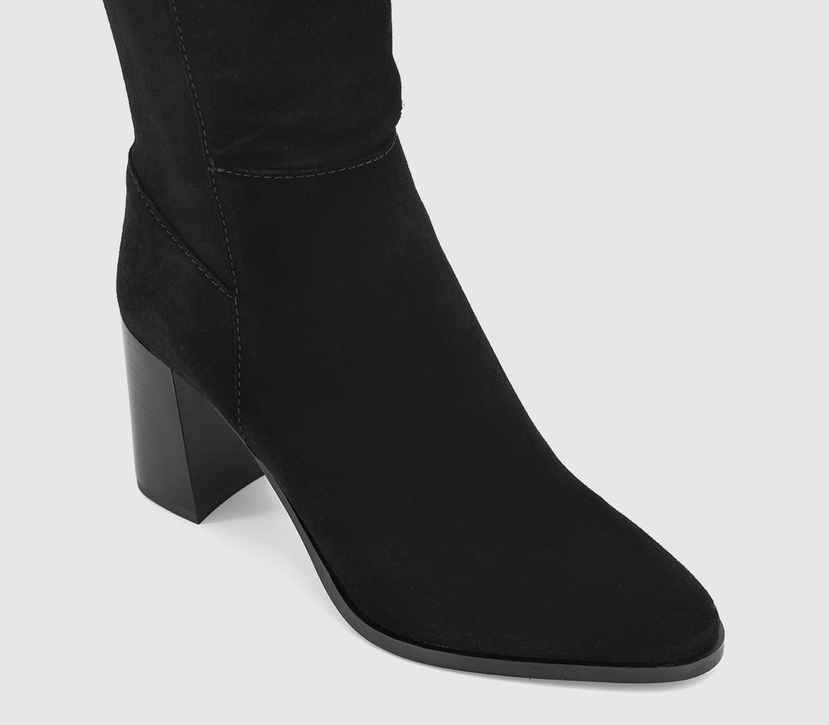 OFFICEKendra Almond Toe Block Heel Knee BootsBlack Suede