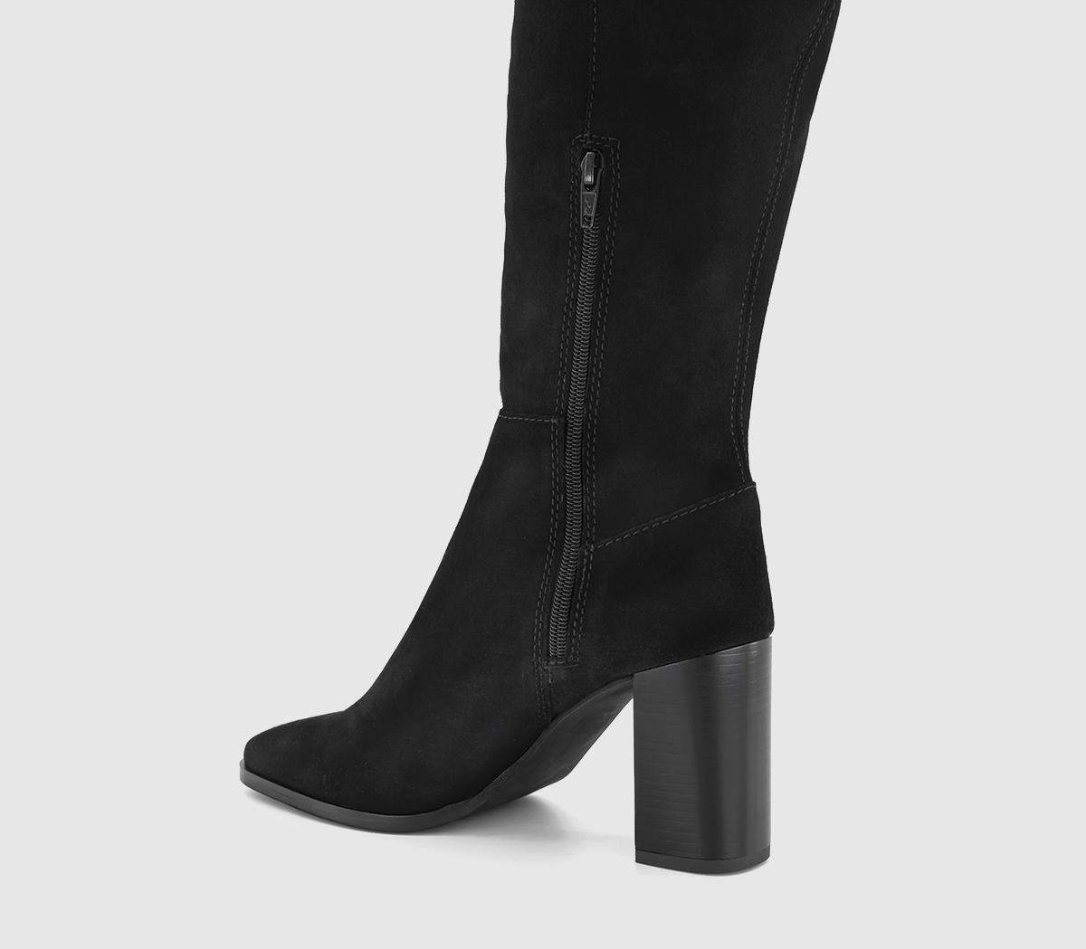 OFFICEKendra Almond Toe Block Heel Knee BootsBlack Suede