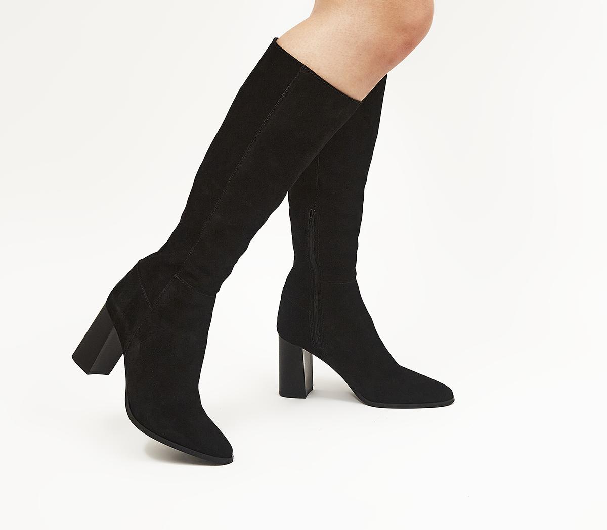 OFFICEKendra Almond Toe Block Heel Knee BootsBlack Suede