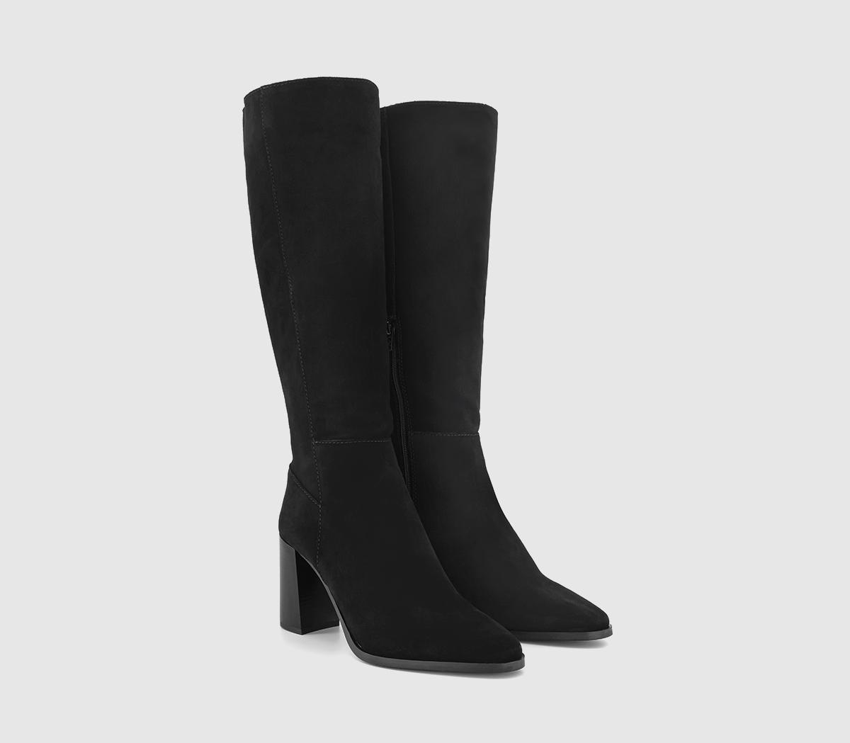 OFFICEKendra Almond Toe Block Heel Knee BootsBlack Suede
