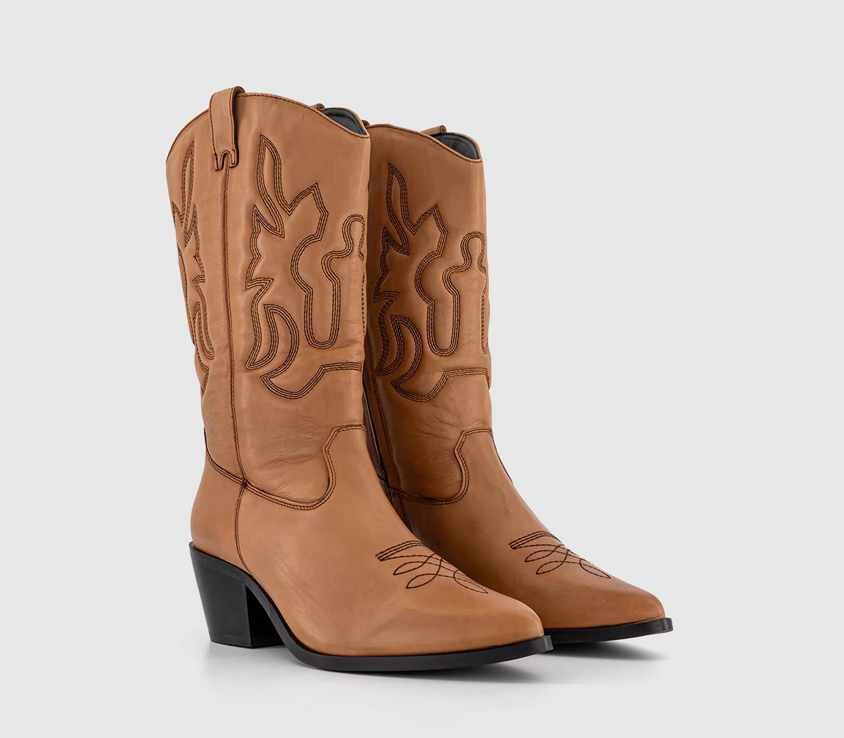 OFFICEKansas Quilted Leg Western BootsTan Leather