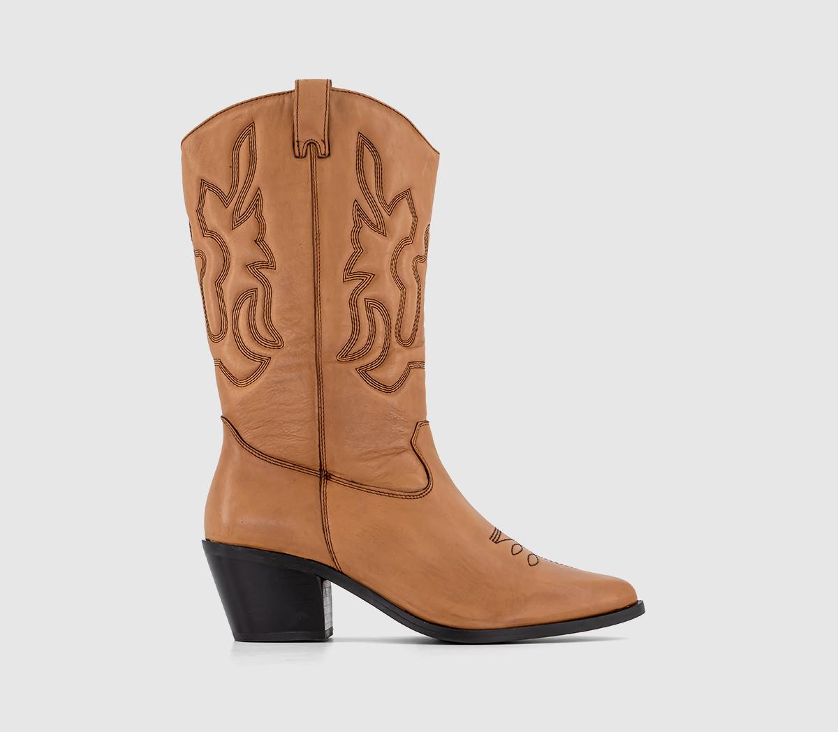 Kansas Quilted Leg Western Boots Tan Leather