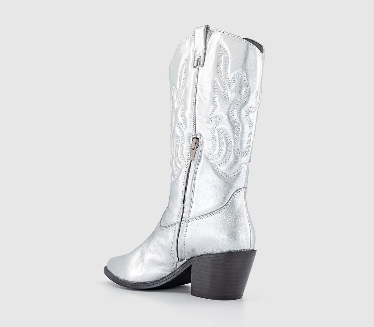 OFFICEKansas Quilted Leg Western BootsSilver Leather