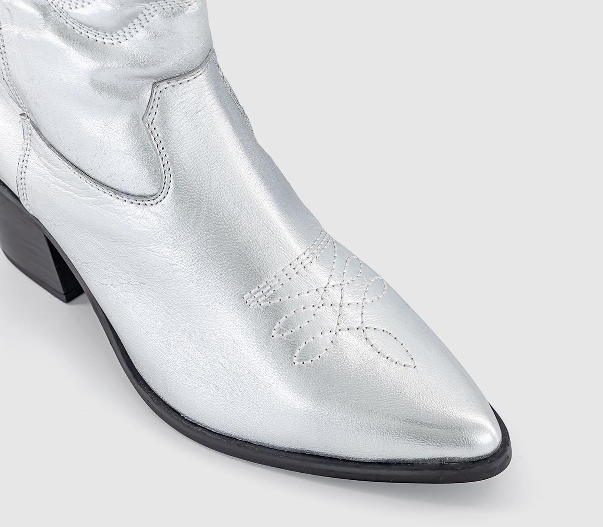 OFFICEKansas Quilted Leg Western BootsSilver Leather