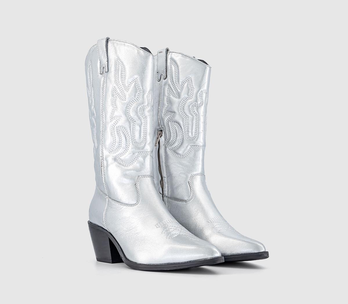 OFFICEKansas Quilted Leg Western BootsSilver Leather
