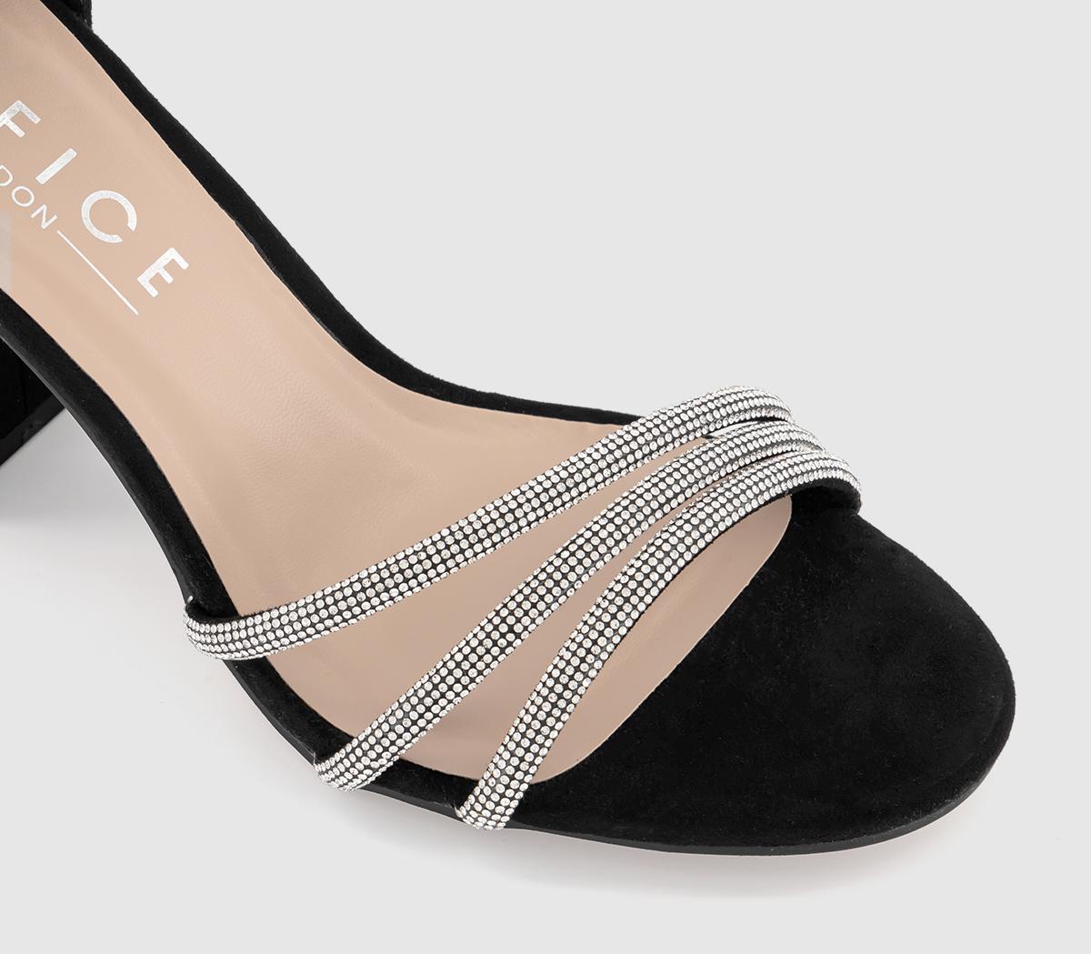 OFFICEHeadlight Embellished Strap Block HeelsBlack Embellished