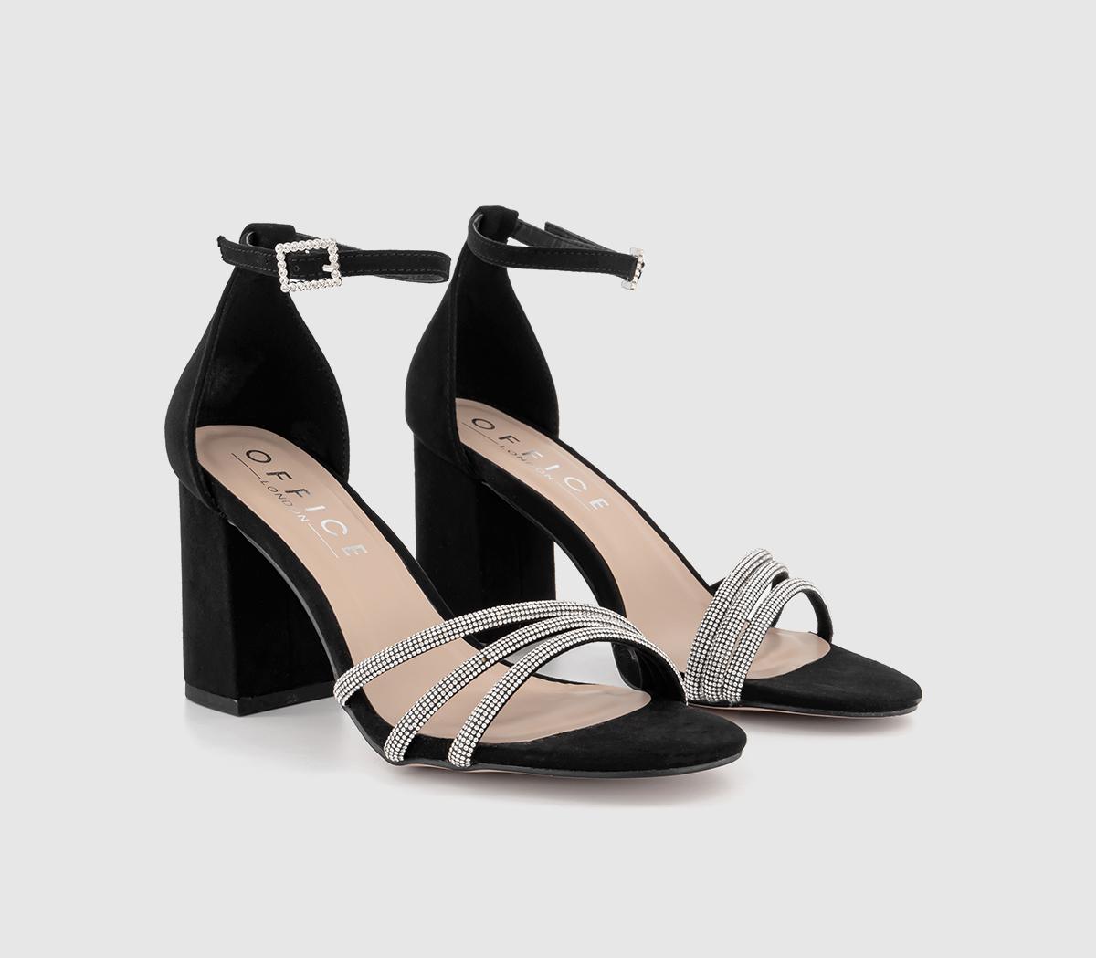 OFFICEHeadlight Embellished Strap Block HeelsBlack Embellished
