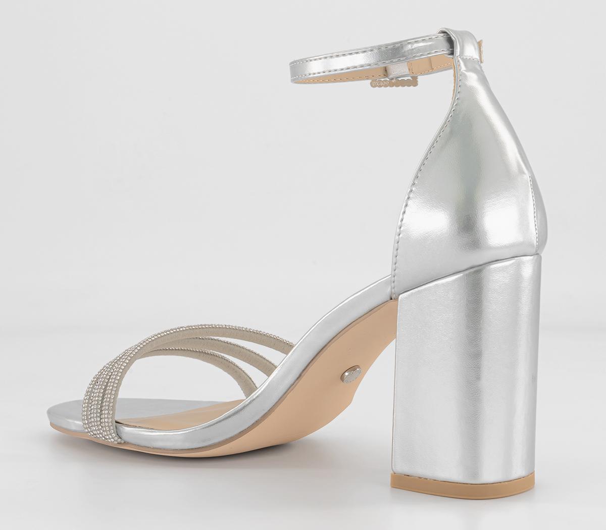 OFFICEHeadlight Embellished Strap Block HeelsSilver Embellished