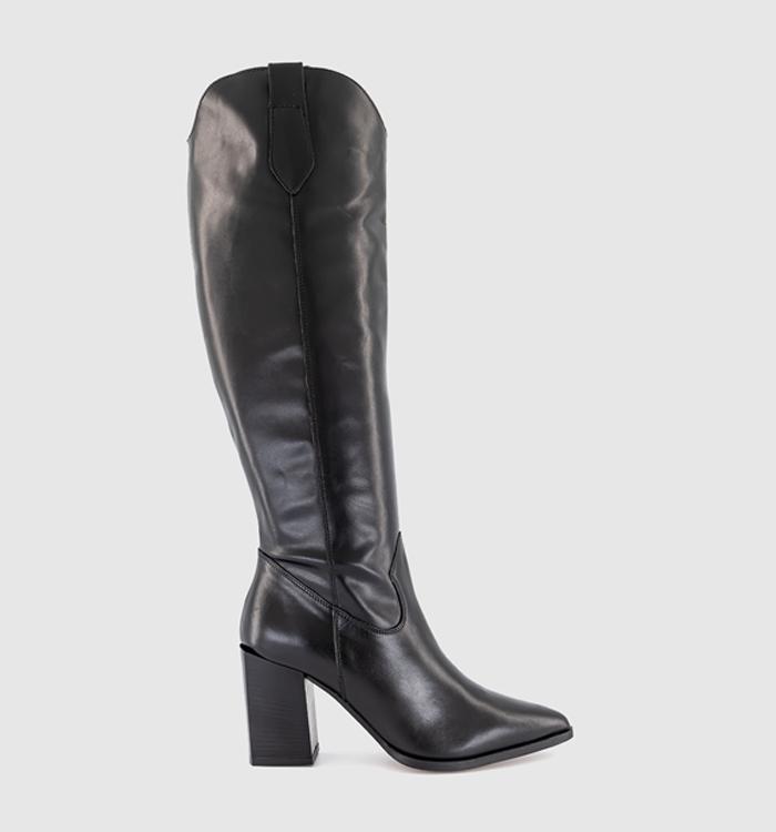 OFFICE Katarina Slouch Western Knee Boots Black Leather