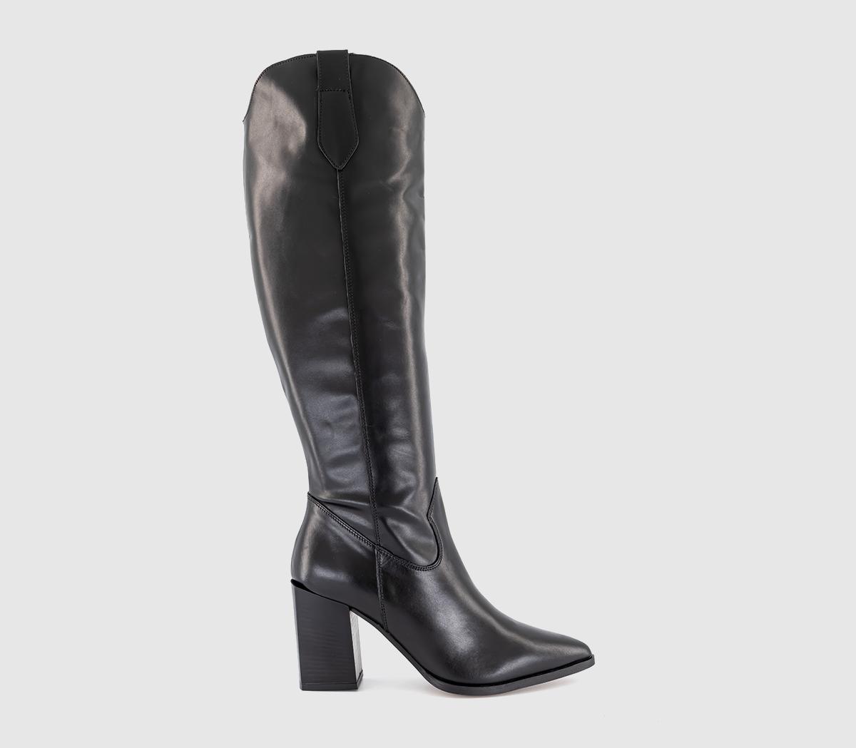 Katarina Slouch Western Knee Boots Black Leather