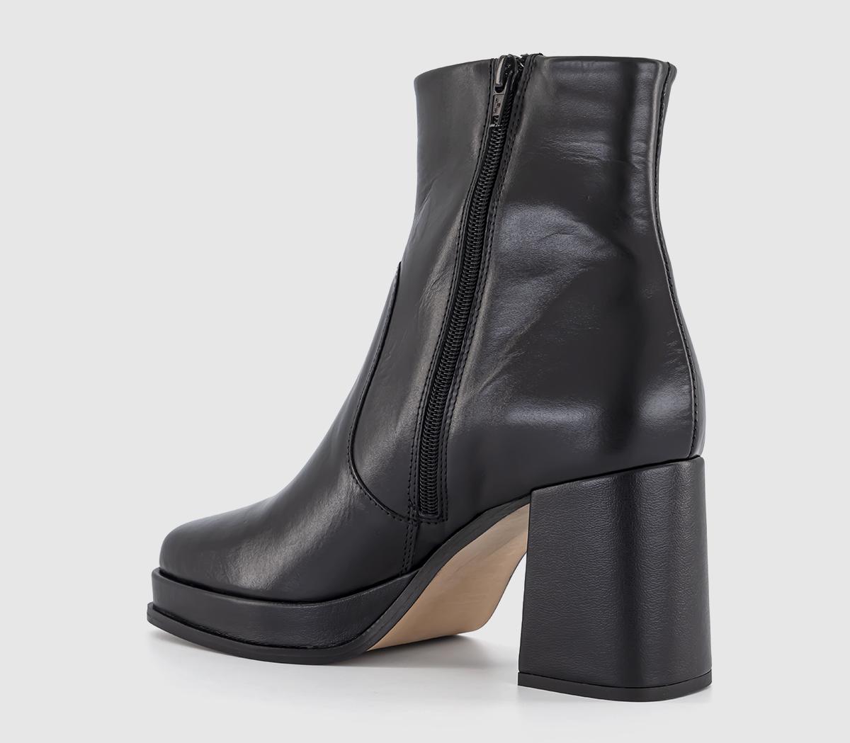 OFFICE Apply Covered Platform Block Heel Ankle Boots Black Leather ...