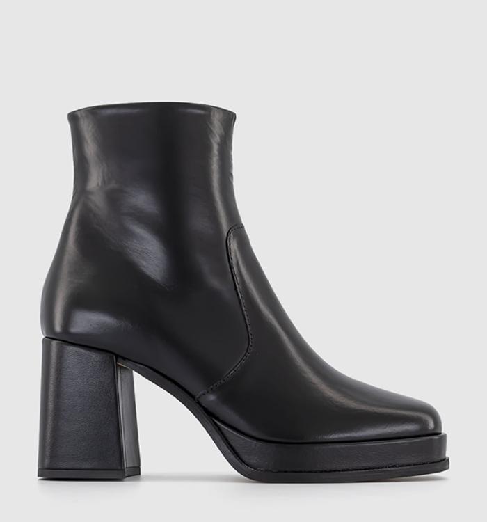 OFFICE Apply Covered Platform Block Heel Ankle Boots Black Leather