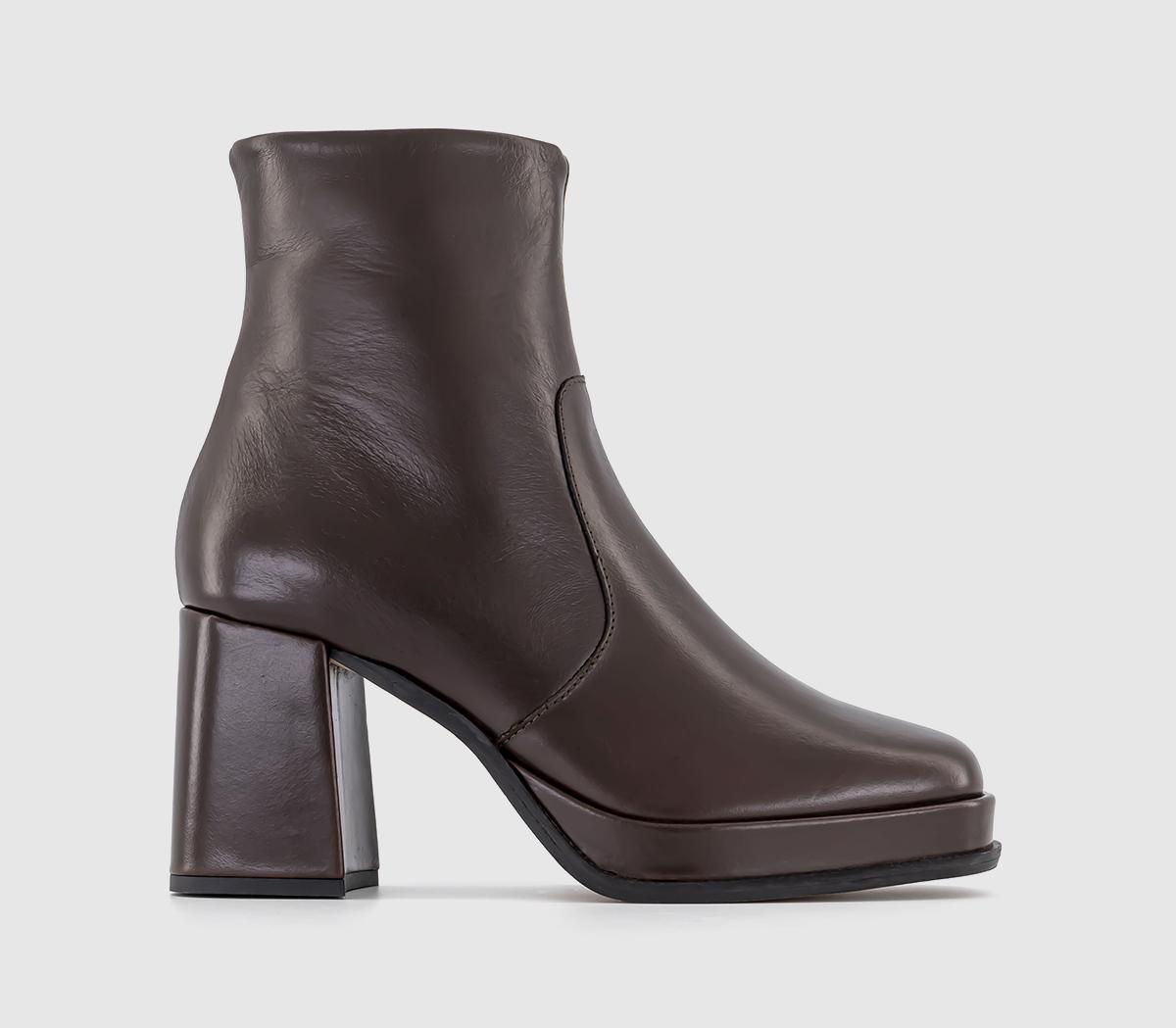 OFFICEApply Covered Platform Block Heel Ankle BootsBrown Leather