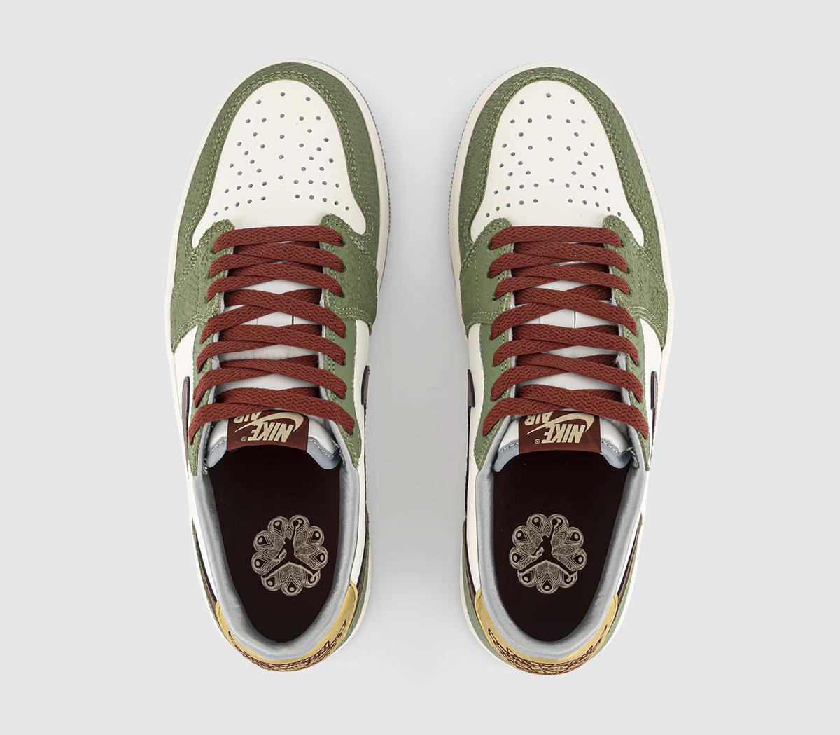 JordanAir Jordan 1 Low OG Trainers Cny Sail Cedar Oil Green Light Pumice Dark Team Re