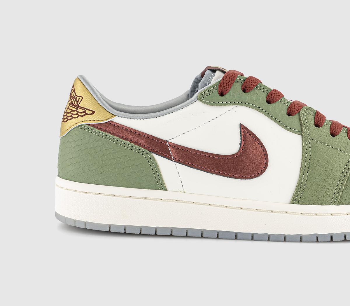 JordanAir Jordan 1 Low OG Trainers Cny Sail Cedar Oil Green Light Pumice Dark Team Re