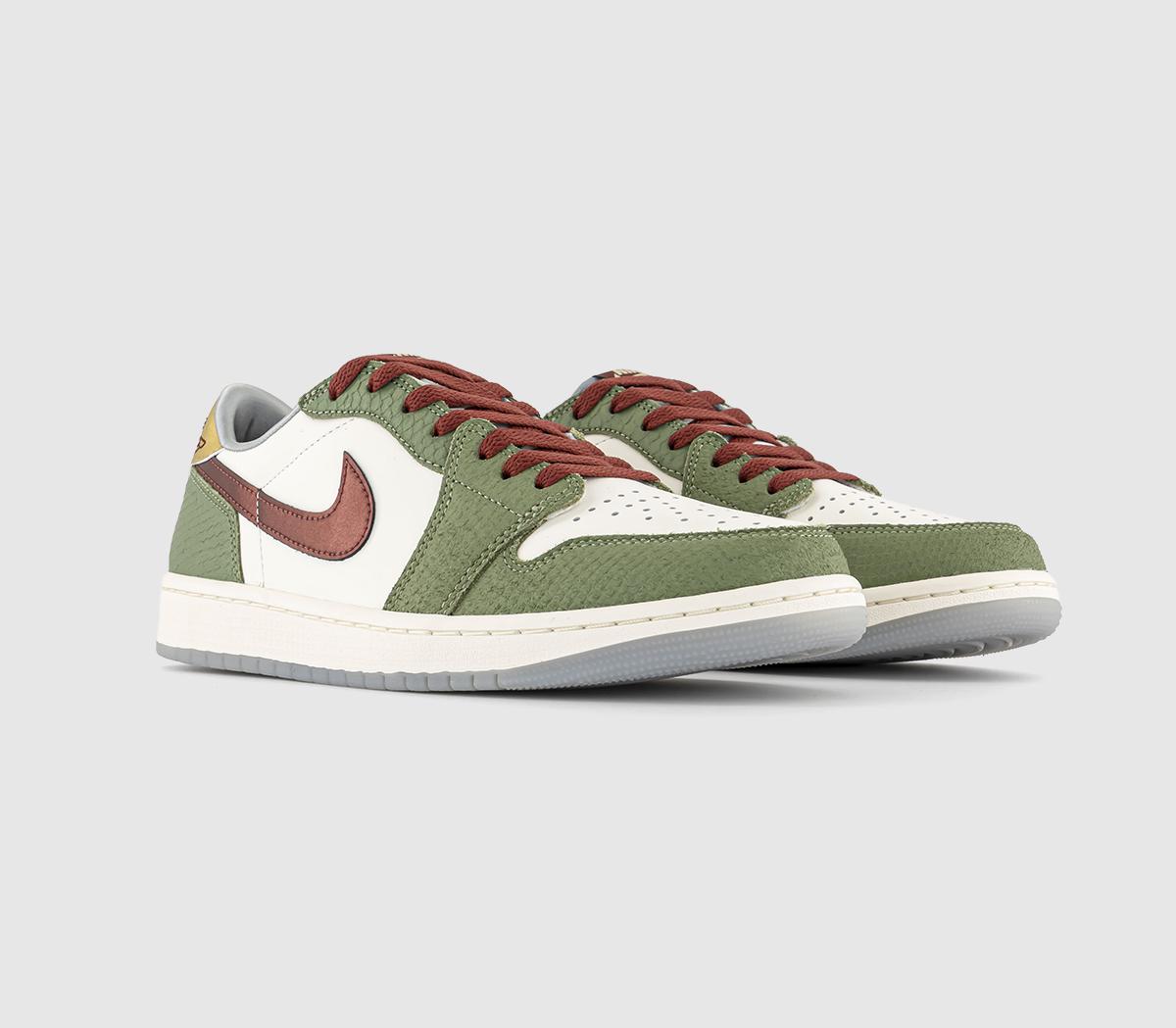 JordanAir Jordan 1 Low OG Trainers Cny Sail Cedar Oil Green Light Pumice Dark Team Re