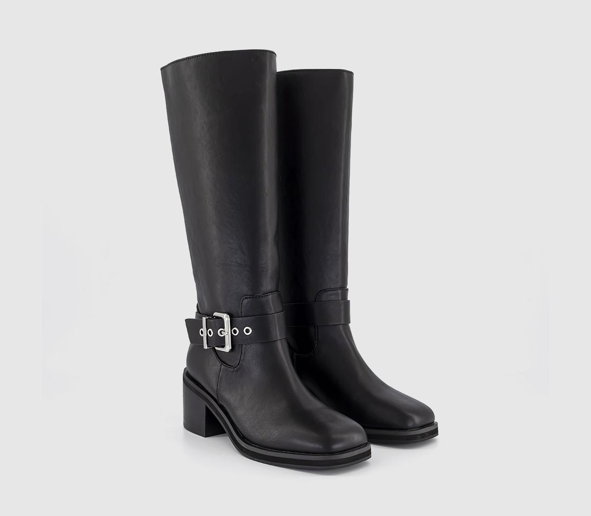 OFFICEKyra Buckle Strap Biker Knee BootsBlack