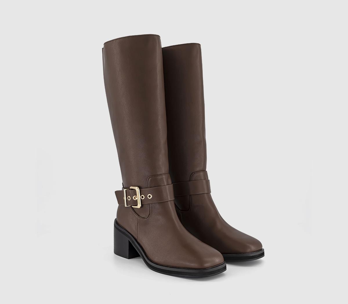 OFFICEKyra Buckle Strap Biker Knee Boots OFFICEKyra Buckle Strap Biker Knee BootsTan