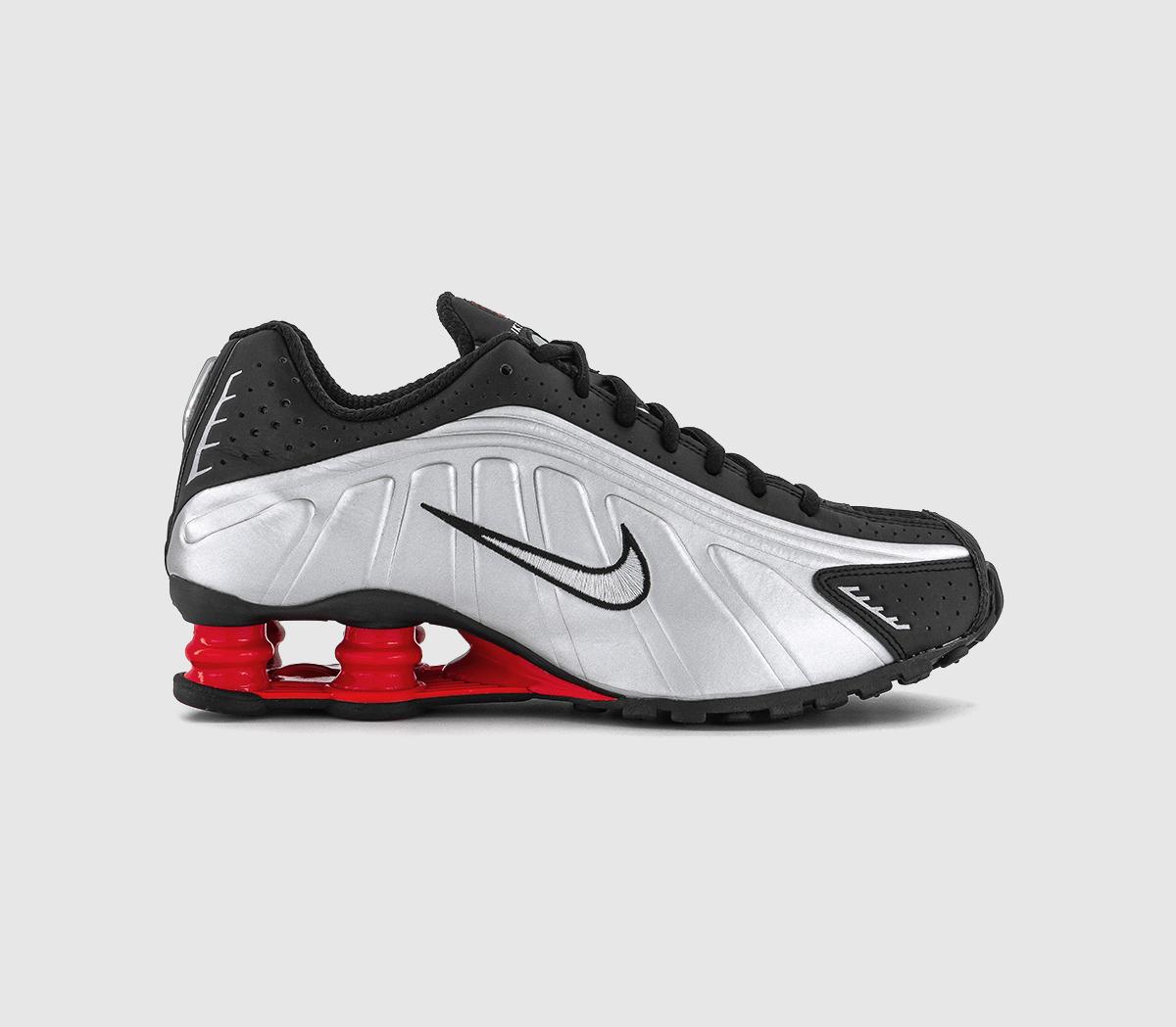 NikeShox R4 Trainers NikeShox R4 TrainersBlack Metallic Silver Light Crimson
