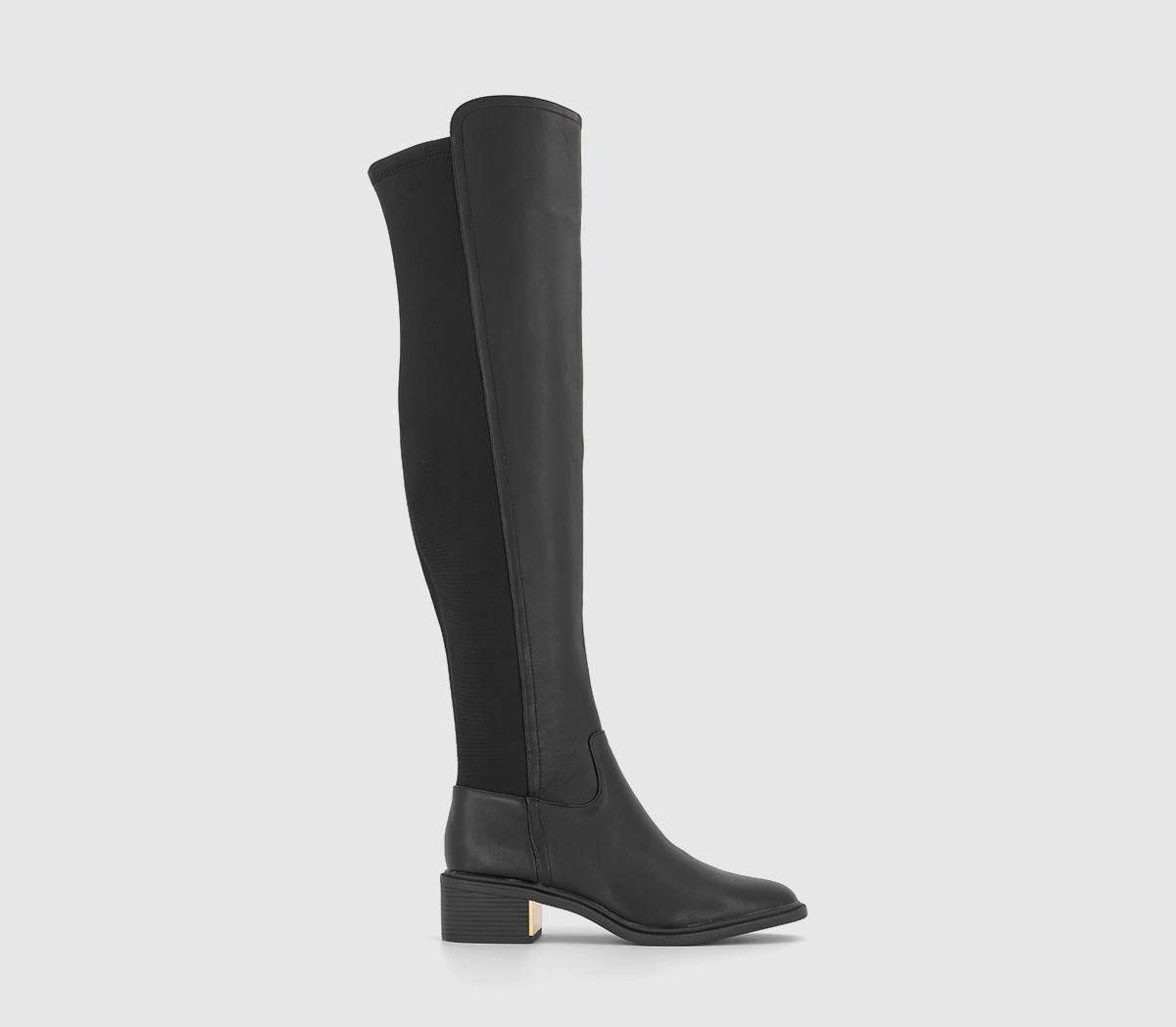 Kelby Mixed Material Riding Boots Black Leather