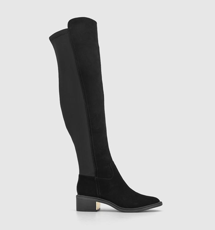 OFFICE Kelby Mixed Material Riding Boots Black Suede