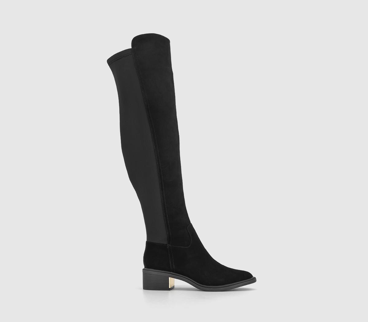 Kelby Mixed Material Riding Boots Black Suede