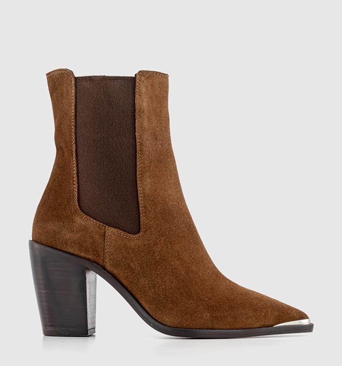 OFFICE Antonia Toecap Leather Western Chelsea Boots Chestnut Suede