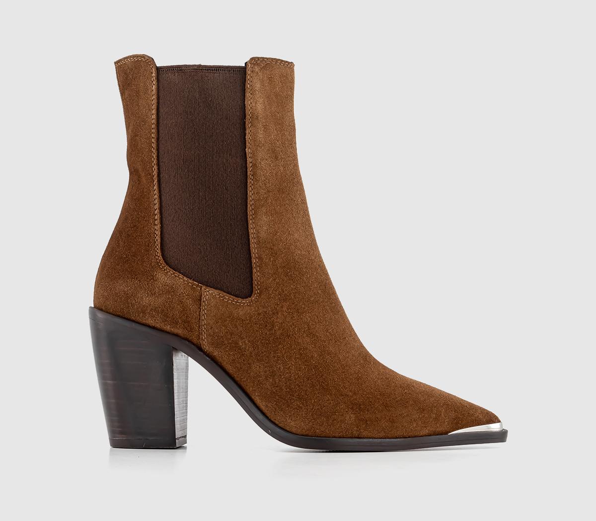 Antonia Toecap Leather Western Chelsea Boots Chestnut Suede