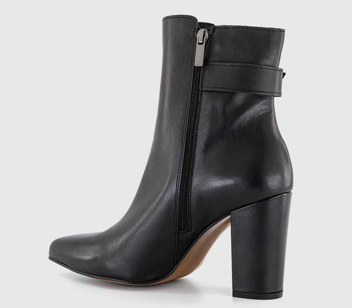OFFICEArgo Leather Covered Buckle Heeled Ankle Boots OFFICEArgo Leather Covered Buckle Heeled Ankle BootsBlack Leather