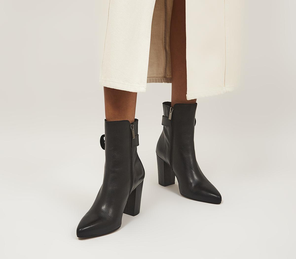 OFFICEArgo Leather Covered Buckle Heeled Ankle Boots OFFICEArgo Leather Covered Buckle Heeled Ankle BootsBlack Leather