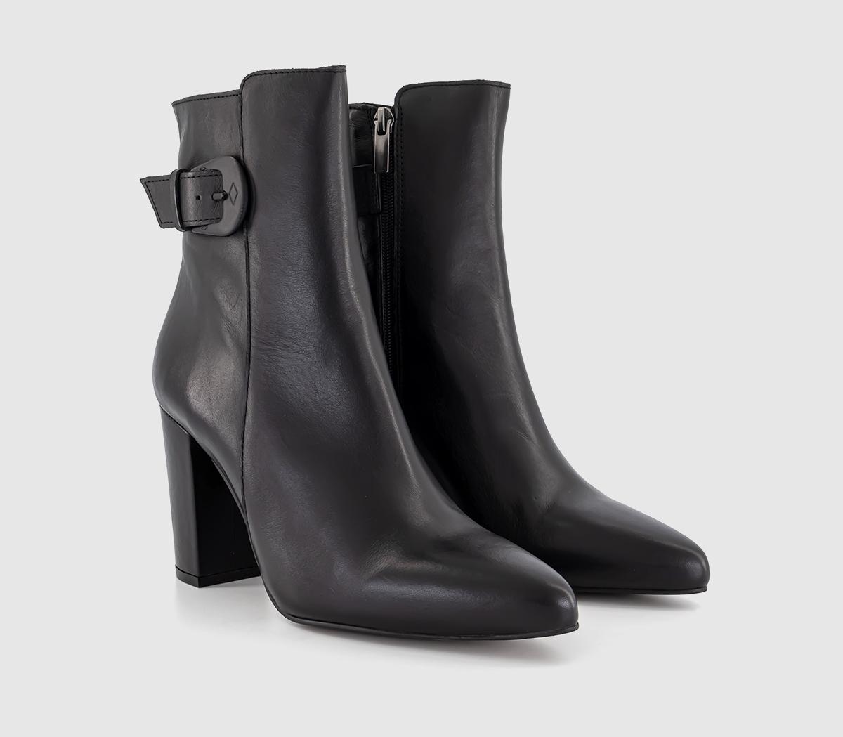 OFFICEArgo Leather Covered Buckle Heeled Ankle BootsBlack Leather