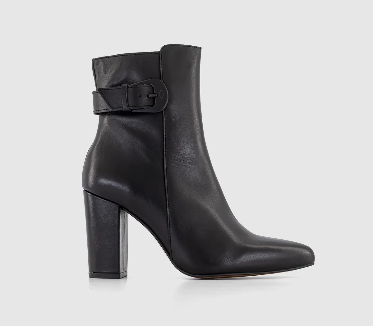 Argo Leather Covered Buckle Heeled Ankle Boots Black