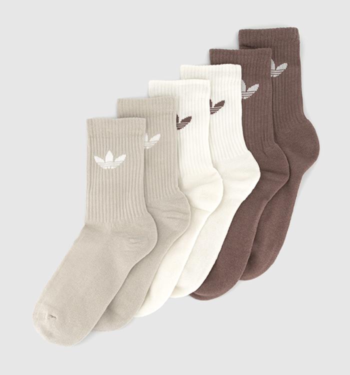 adidas Crew Socks 6 Pack Earth Strata Putty Grey Ivory