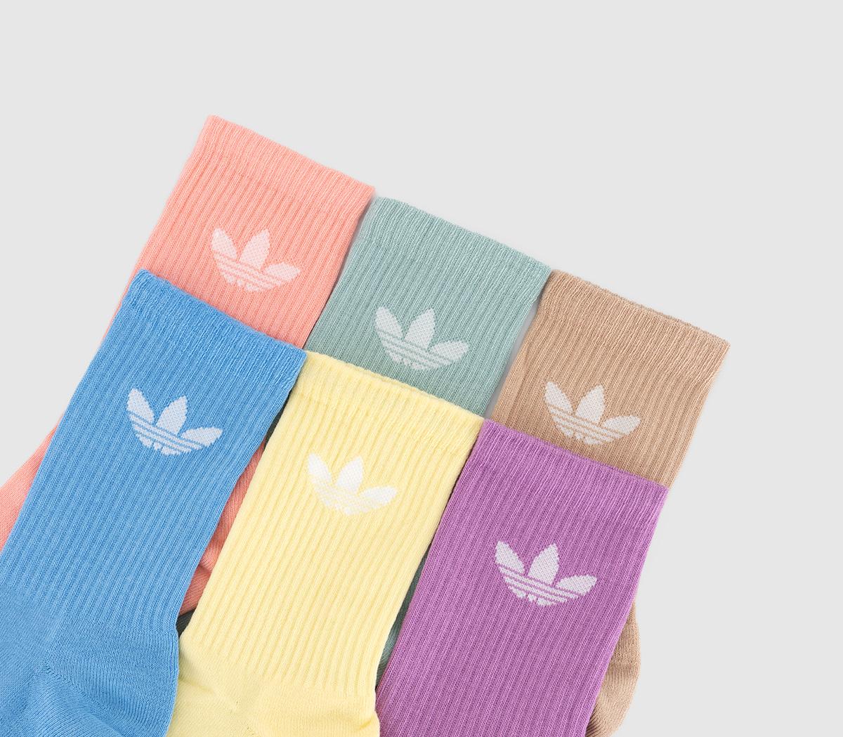 adidasCrew Socks 6 Pack adidasCrew Socks 6 PackLight Blue Yellow Preloved Purple Magic Geige