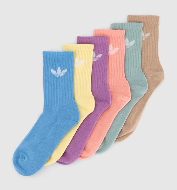 adidas Crew Socks 6 Pack Light Blue Yellow Preloved Purple Magic Geige