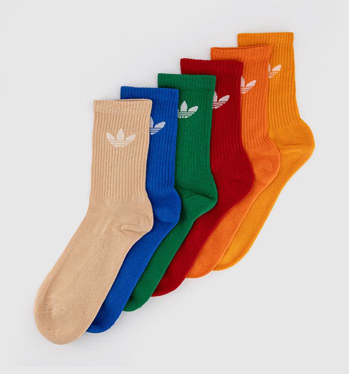 adidas Crew Socks 6 Pack Blush Blue Green Better Scarlet